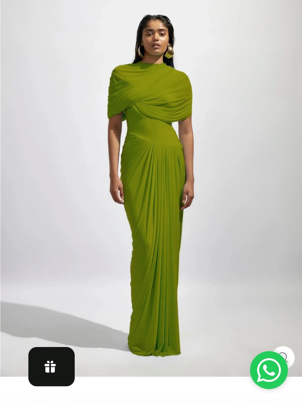 Olive Green Draped Floor Length Gown from Deme by Gabriella